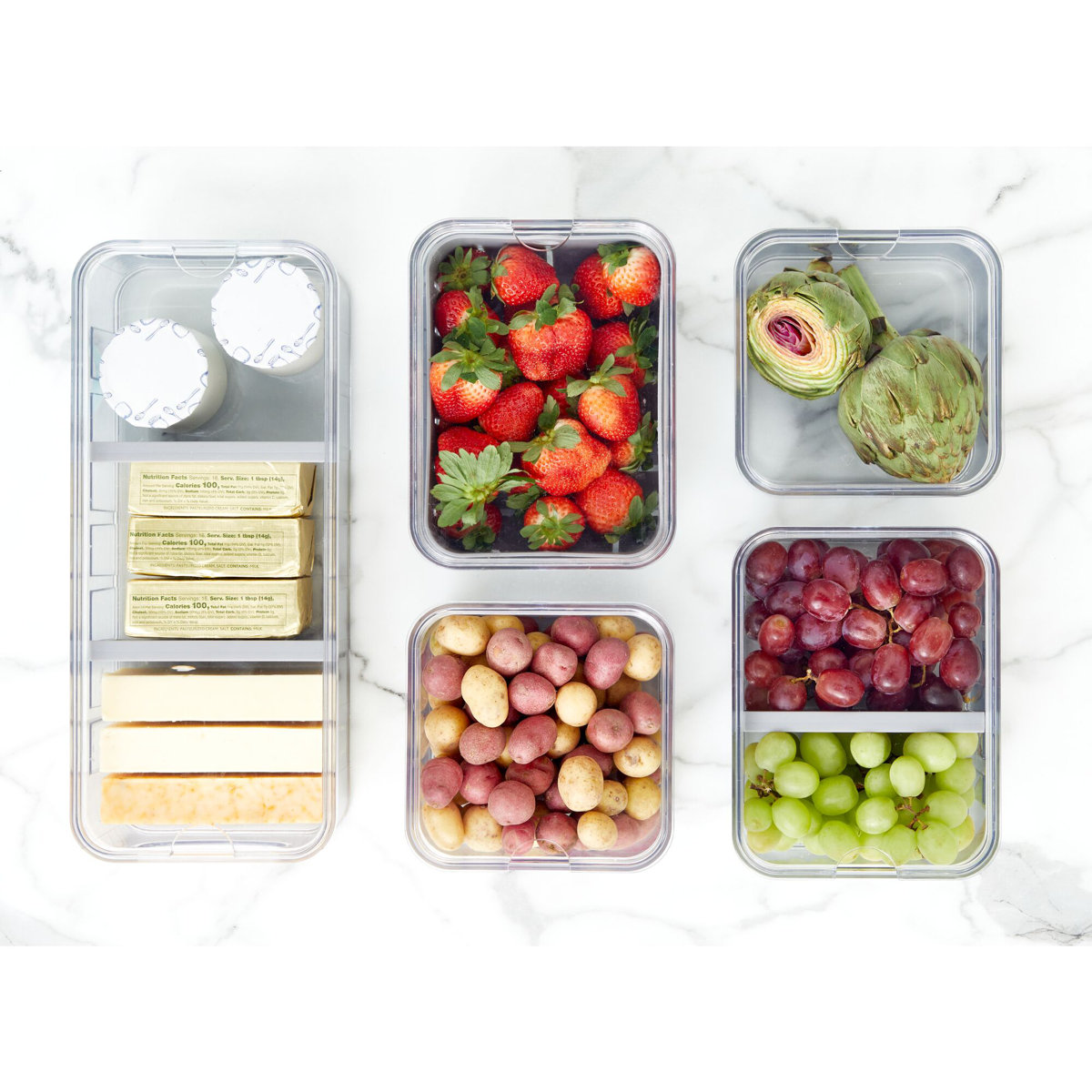 iDesign 5-Piece Recycled Plastic Refrigerator Organizer Bin Set with Lids, Clear/Gray (Set of 5)